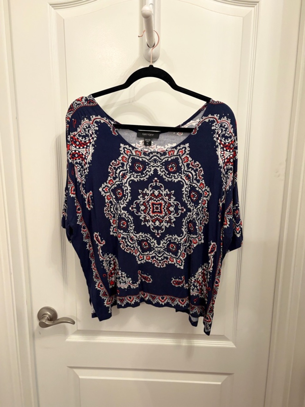 Karen Kane Navy Blue Paisley Medallion Dolman Top